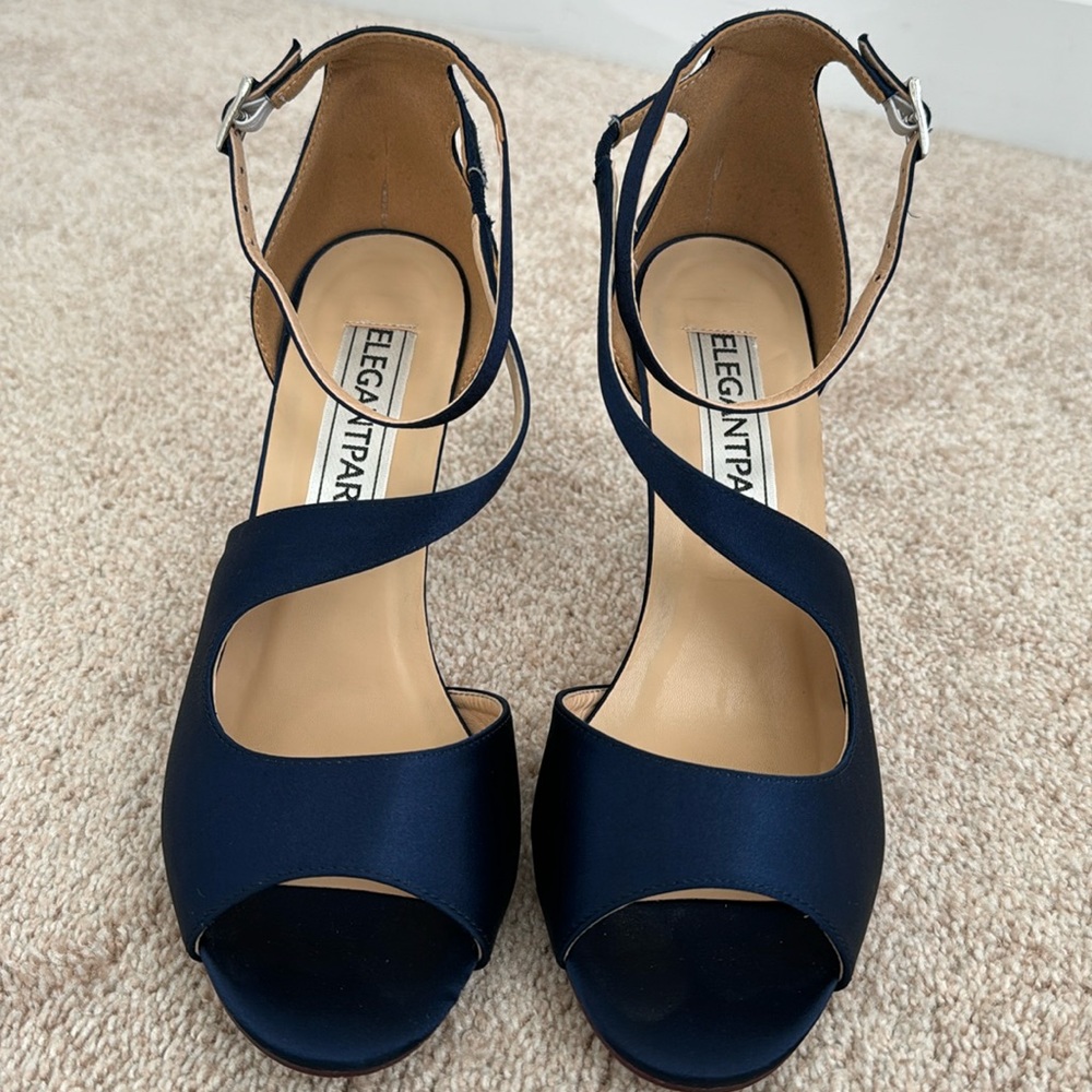 Elegant Park Blue Satin Peep Toe Heels